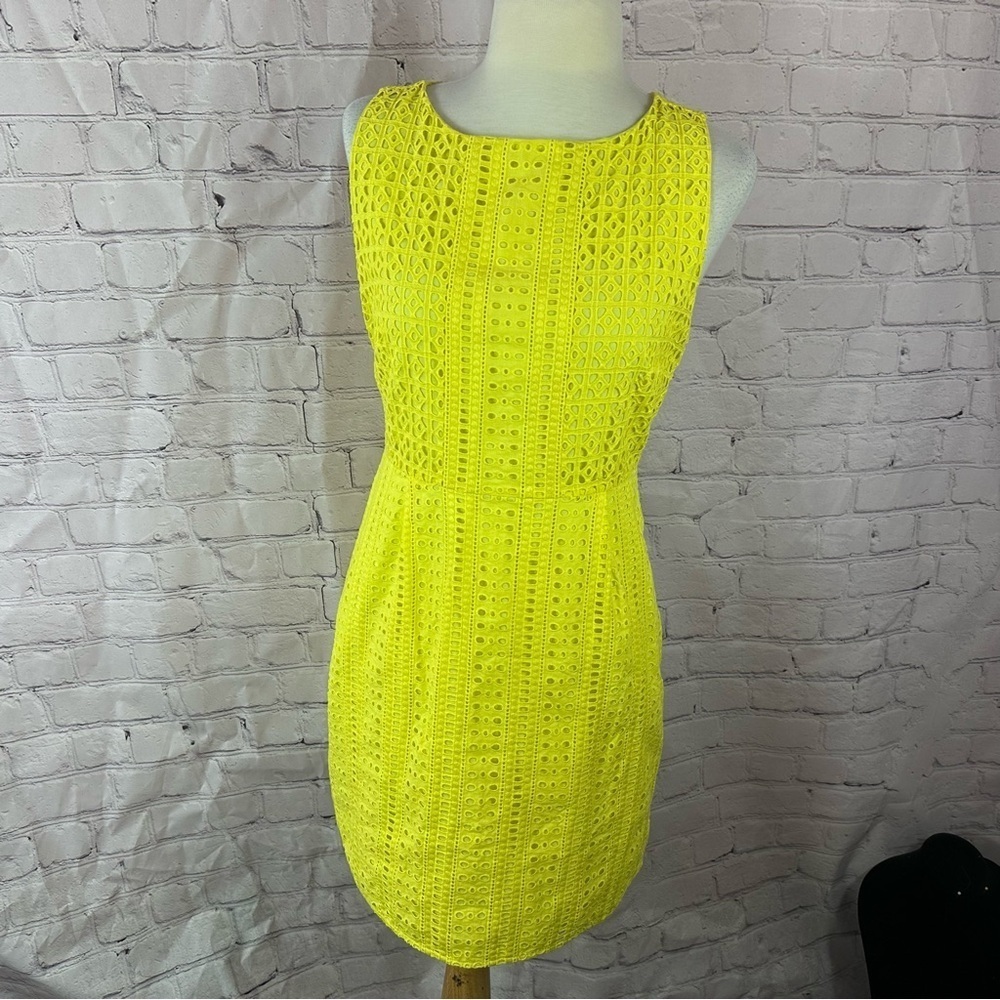 Madewell bright Yellow eyelet Lace Mini shiftDress sz 6